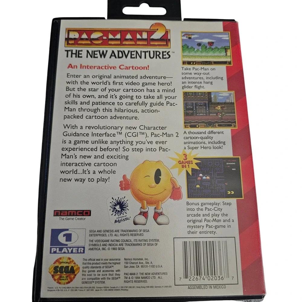 Pac-Man 2 The New Adventures Sega Genesis CIB Namco 1994 Retro Video Game